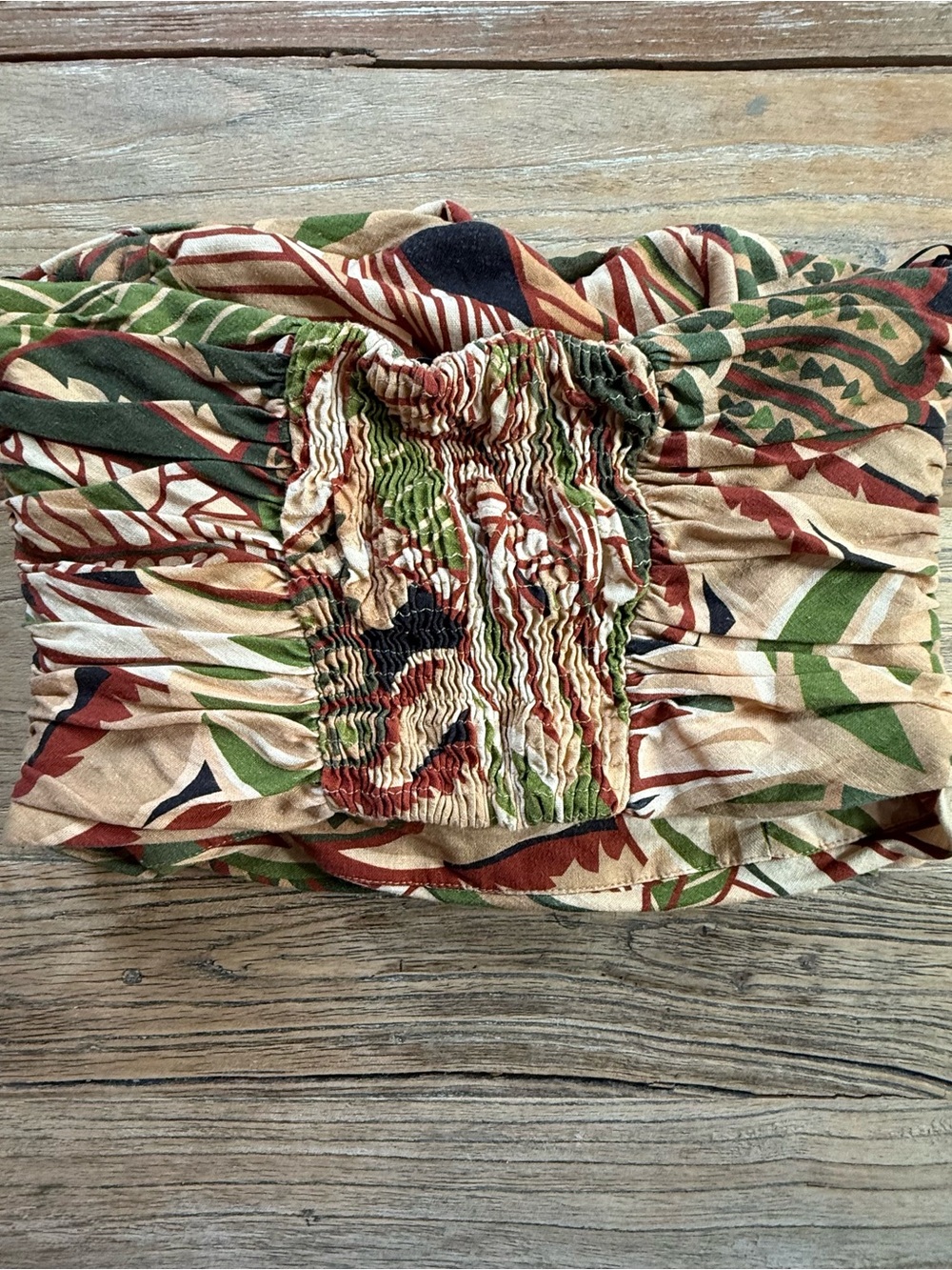 Zara Strapless Tropical Print Top in Beige, Green, Rust, Navy - Picture 2 of 3